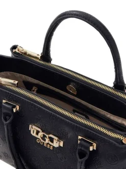 Sac à main noir à fermeture zippée orné d'un motif monogramme