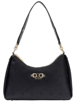 Sac à main noir à fermeture zippée orné d'un motif monogramme