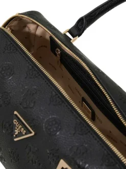 Sac à main noir forme bowling pourvu d'un motif monogramme embossé