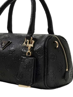 Sac à main noir forme bowling pourvu d'un motif monogramme embossé