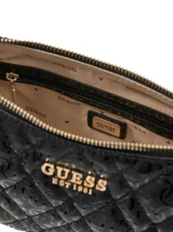 Sac à main noir matelassé orné d'un motif monogramme brillant