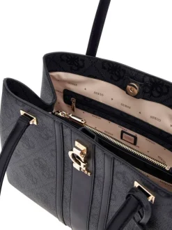 Sac à main noir orné d'un motif monogramme et pourvu d'anses plates
