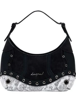Sac à main noir pourvu d'un motif python et d'une bandoulière amovible