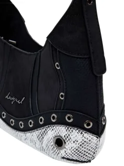 Sac à main noir pourvu d'un motif python et d'une bandoulière amovible
