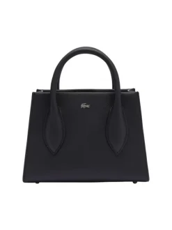 Sac à main noir texturé avec bandoulière, 1 poche zipée et logo chromé
