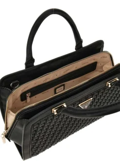 Sac à main noir uni avec des bijoux décoratifs et des patins de protection