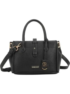 Sac à main noir uni pourvu d'un porte-clès avec le logo de la marque