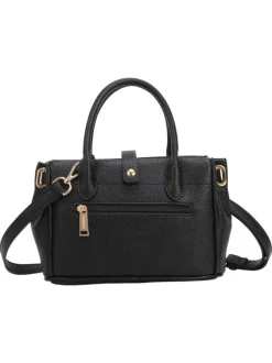 Sac à main noir uni pourvu d'un porte-clès avec le logo de la marque