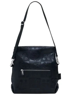 Sac à main noir zippé avec des motifs de dessins animés embossés