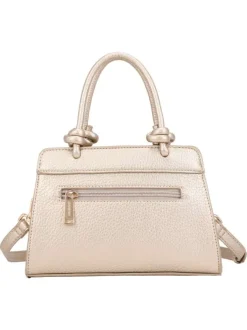 Sac à main or nacré uni pourvu du logo de la marque à l'avant et d'un porte-clés