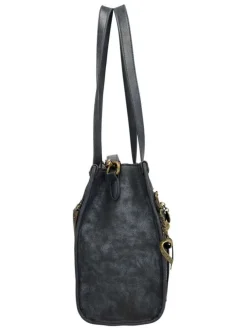 Sac à main porté épaule anthracite à bandoulière amovible avec motifs exclusifs