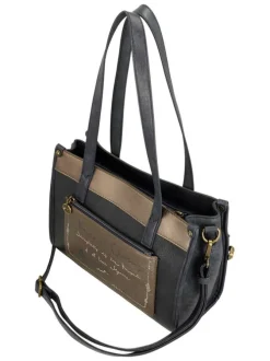 Sac à main porté épaule anthracite à bandoulière amovible avec motifs exclusifs