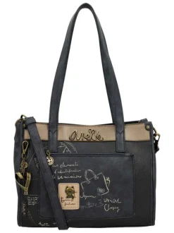 Sac à main porté épaule anthracite à bandoulière amovible avec motifs exclusifs