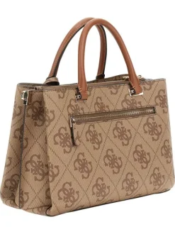 Sac à main porté épaule beige avec une fermeture zippée et boutons pression