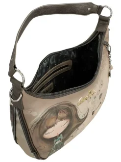 Sac à main porté épaule beige à bandoulière amovible orné de motifs exclusifs