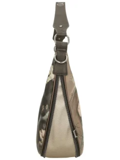 Sac à main porté épaule beige à bandoulière amovible orné de motifs exclusifs