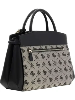 Sac à main porté épaule beige et noir orné d'un motif monogramme