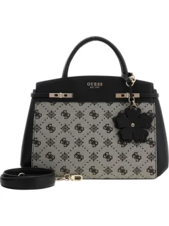 Sac à main porté épaule beige et noir orné d'un motif monogramme