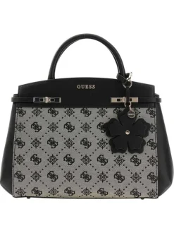 Sac à main porté épaule beige et noir orné d'un motif monogramme