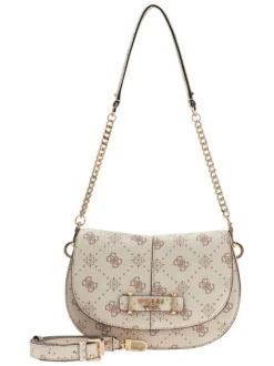 Sac à main porté épaule beige orné d'un motif monogramme contrasté