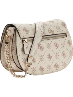 Sac à main porté épaule beige orné d'un motif monogramme contrasté