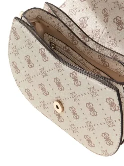 Sac à main porté épaule beige orné d'un motif monogramme contrasté