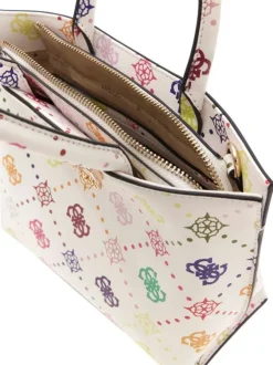 Sac à main à porté épaule blanc avec bandoulière orné d'un motif monogramme