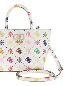 Sac à main à porté épaule blanc avec bandoulière orné d'un motif monogramme