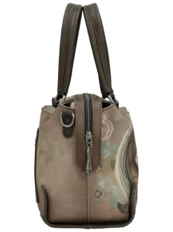 Sac à main porté épaule brun à bandoulière amovible orné de motifs exclusifs