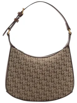 Sac à main porté épaule brun imprimé avec une fermeture zippée