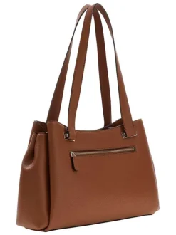 Sac à main porté épaule camel aspect grainé pourvu de deux anses plates
