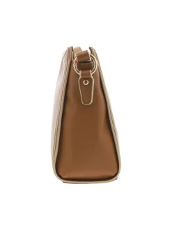 Sac à main porté épaule camel uni bicolore lisse avec marque embossée