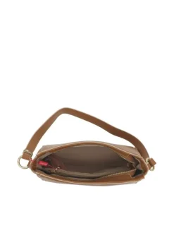 Sac à main porté épaule camel uni bicolore lisse avec marque embossée