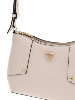Sac à main à porté épaule écru en maille grainée pourvu d'une fermeture zippée