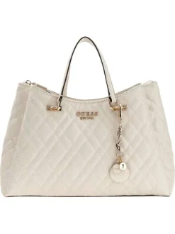 Sac à main porté épaule écru matelassé orné d'un motif monogramme