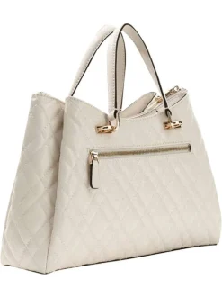 Sac à main porté épaule écru matelassé orné d'un motif monogramme