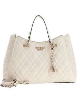 Sac à main porté épaule écru matelassé orné d'un motif monogramme