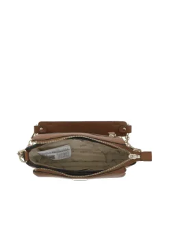 Sac à main porté épaule de couleur camel avec anse décor chainette