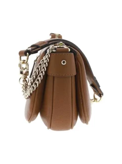 Sac à main porté épaule de couleur camel avec anse décor chainette
