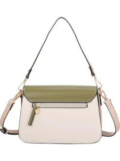 Sac à main porté épaule kaki uni avec une petite poche zippée à l'arrière