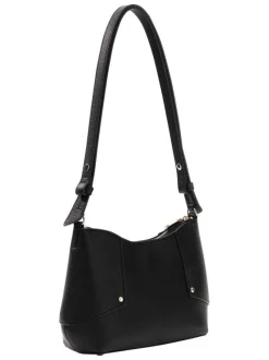 Sac à main à porté épaule noir en maille grainée pourvu d'une fermeture zippée
