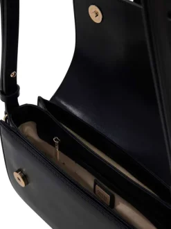 Sac à main à porté épaule noir en maille lisse avec logo de la marque