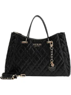 Sac à main porté épaule noir matelassé orné d'un motif monogramme