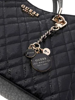 Sac à main porté épaule noir matelassé orné d'un motif monogramme
