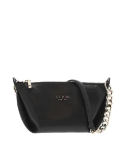 Sac à main porté épaule noir uni avec anse en chaine dorée et zip
