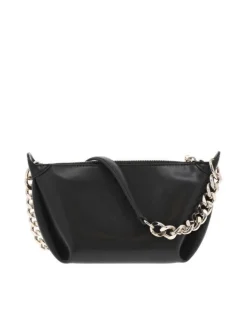 Sac à main porté épaule noir uni avec anse en chaine dorée et zip
