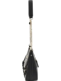 Sac à main porté épaule noir uni avec des boucles à ardillon décoratives