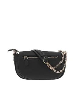 Sac à main porté épaule noir uni avec fermeture zippée et logo de la marque