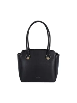 Sac à main porté épaule noir uni en simili-cuir avec fermeture zippée