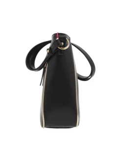 Sac à main porté épaule noir uni grainé avec liseré doré et marque dorée